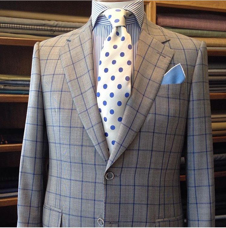 Custom Suit Blue Grey Window Pane